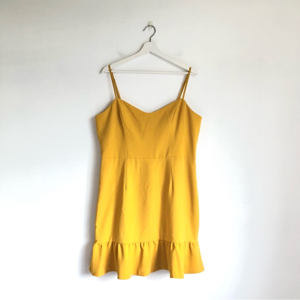NWT Dress the Population Mira Marigold Yellow Ruffle Trim Dress Size XXL